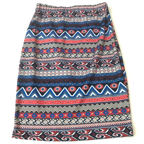 JEALOUS TOMATO Striped Aztec Tribal Pull-on Stretchy Knee-Length Pencil Skirt L - Picture 1 of 4